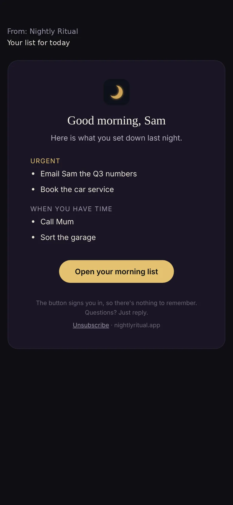 Or by email, at a time you choose